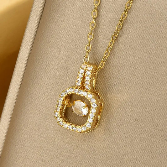 Micro Inlaid Square Necklace For Women Fashion Sexy Super Shiny Collarbone New Internet Celebrity Same Style Exquisite Elegant Versatile Jewelry 316 Stainless Steel