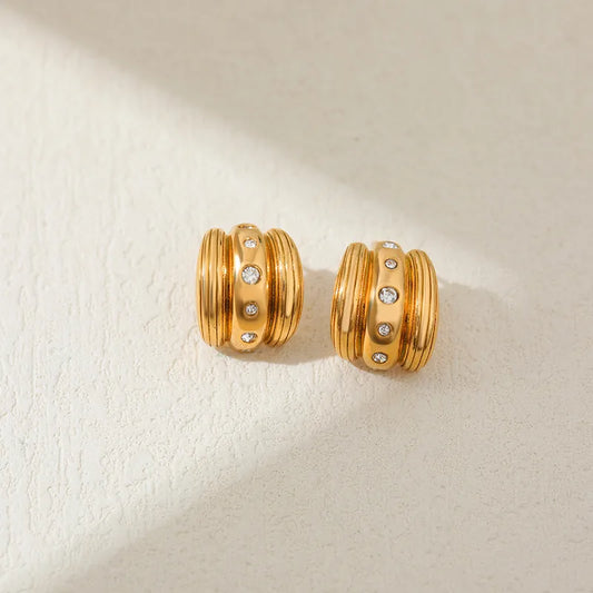 Micro Pave Zirconia Stud Earrings 18K Gold French Ear Buckle Hoop Design Water Plated Zirconia Ear Jewelry