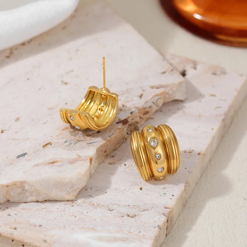 Micro Pave Zirconia Stud Earrings 18K Gold French Ear Buckle Hoop Design Water Plated Zirconia Ear Jewelry