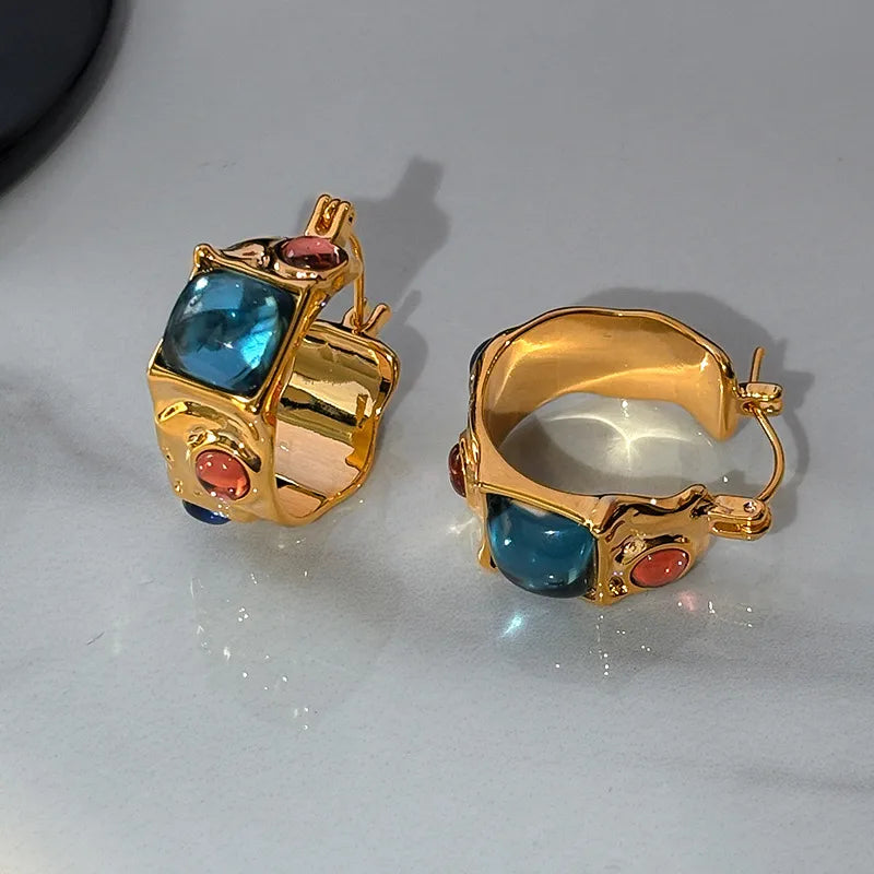 Mid-Ancient Enamel Gem-Colored Dopamine Earrings For Women Special-Interest Design High Sense Ear Clip New Earrings