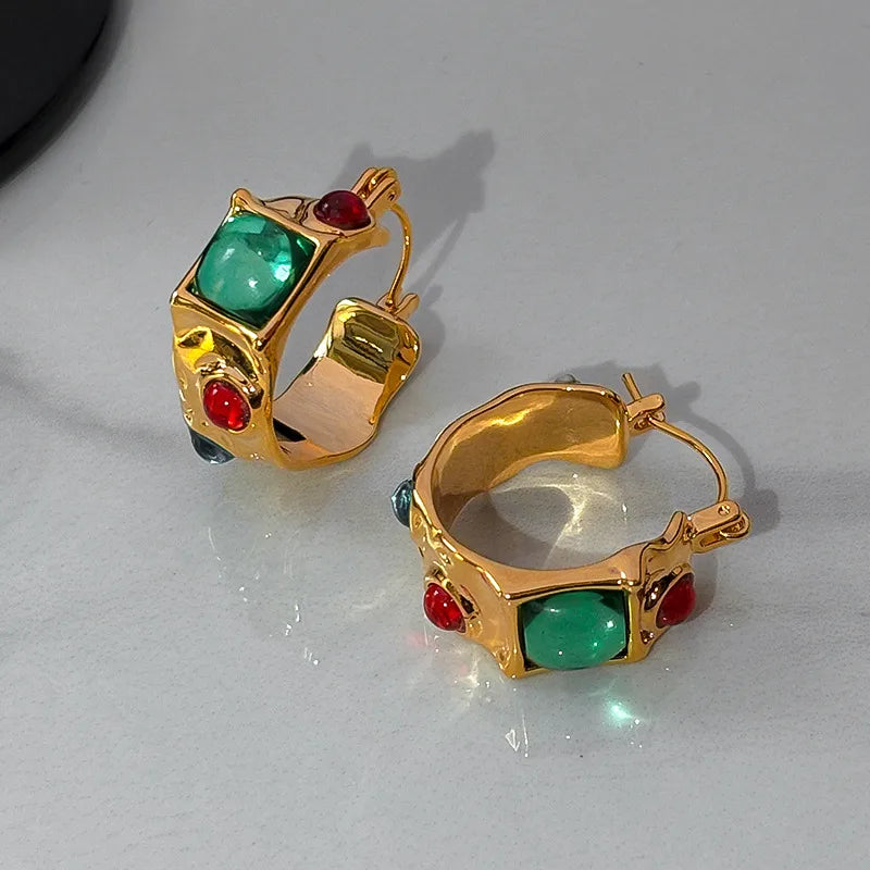 Mid-Ancient Enamel Gem-Colored Dopamine Earrings For Women Special-Interest Design High Sense Ear Clip New Earrings