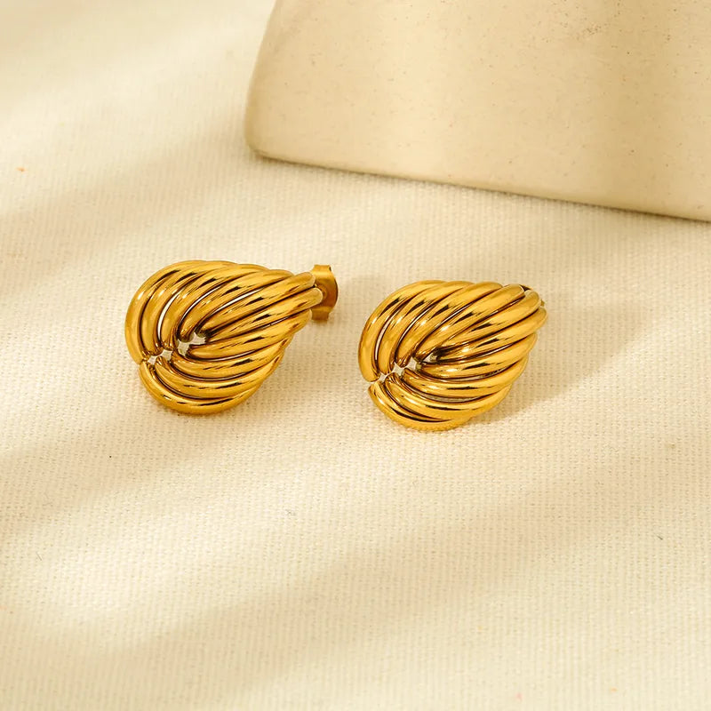 Minimalist Geometric Intersecting Shape Stud Earrings Plated 18K Gold Stainless Steel Waterproof Women's Jewelry Accessories