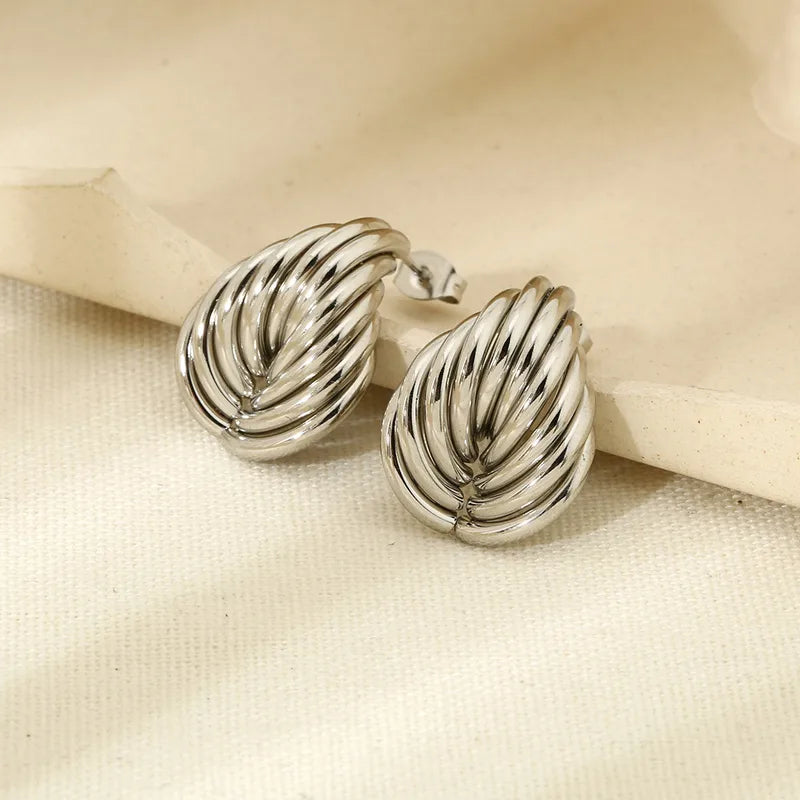 Minimalist Geometric Intersecting Shape Stud Earrings Plated 18K Gold Stainless Steel Waterproof Women's Jewelry Accessories