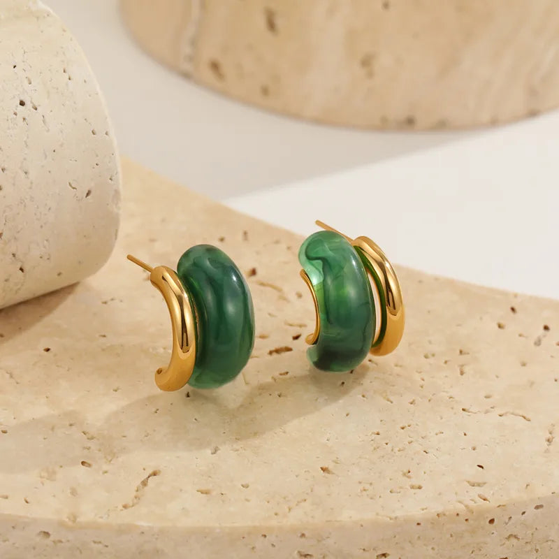 Minimalist Ice Transparent 18K Gold Plated Resin C-Shaped Earrings For Women, Elegant Geometric Stud Earrings