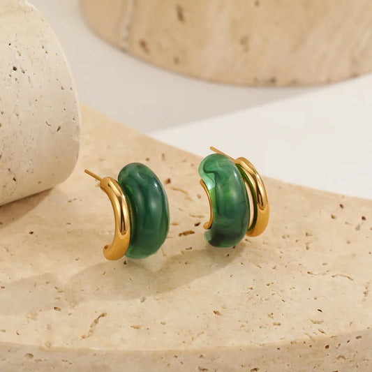 Minimalist Ice Transparent 18K Gold Plated Resin C-Shaped Earrings For Women, Elegant Geometric Stud Earrings