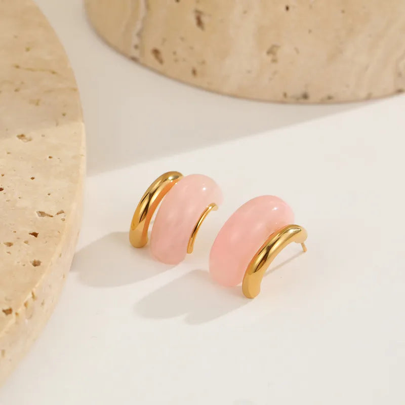 Minimalist Ice Transparent 18K Gold Plated Resin C-Shaped Earrings For Women, Elegant Geometric Stud Earrings