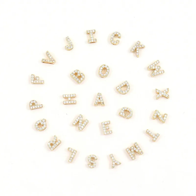 Minimalist Micro Pave Zirconia 18K Gold Plated Initial Bow Pendant Adjustable Women's Bracelet