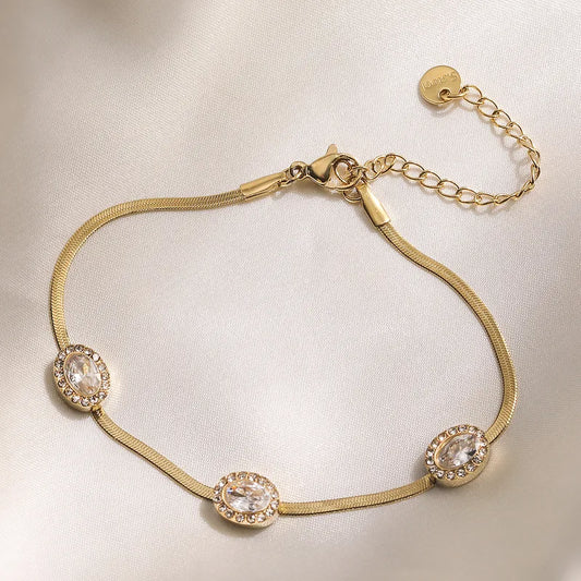 Minimalist Vacuum Electroplated 18K Gold Plated Zircon Inlaid 304 Stainless Steel Geometric Snake Chain Bracelet For Women