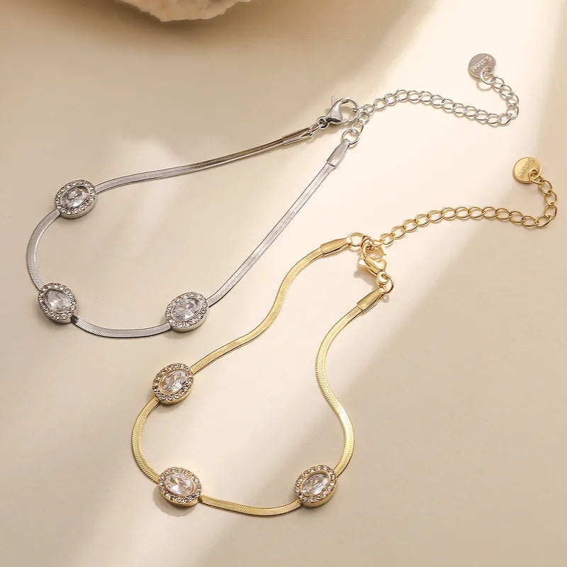 Minimalist Vacuum Electroplated 18K Gold Plated Zircon Inlaid 304 Stainless Steel Geometric Snake Chain Bracelet For Women