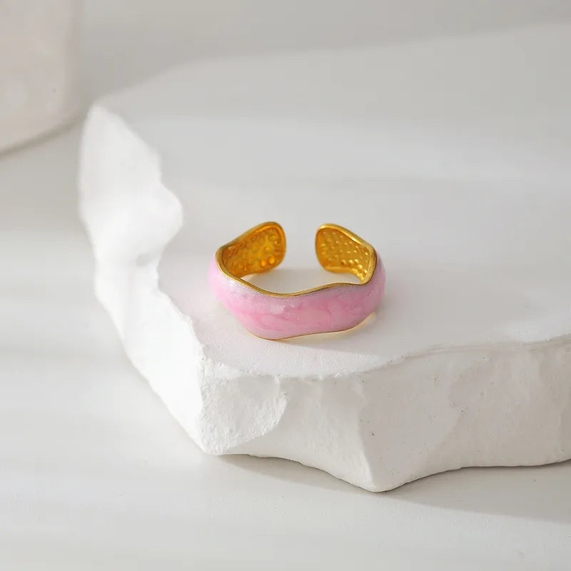 Modern Fashion Open Handmade Enamel Surface Ring Finger Ring Women's Style Geometric Pattern Stainless Steel 18K Gold Plated