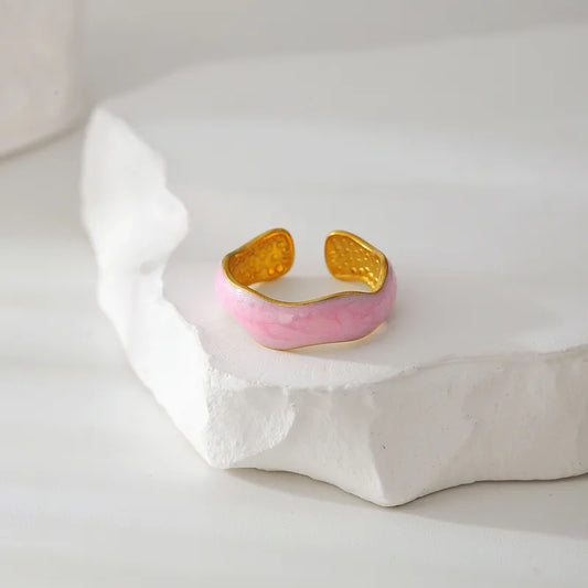 Modern Fashion Open Handmade Enamel Surface Ring Finger Ring Women's Style Geometric Pattern Stainless Steel 18K Gold Plated