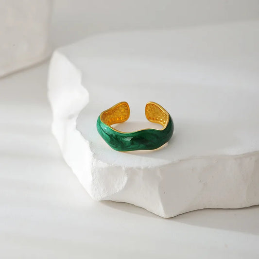 Modern Fashion Open Handmade Enamel Surface Ring Finger Ring Women's Style Geometric Pattern Stainless Steel 18K Gold Plated