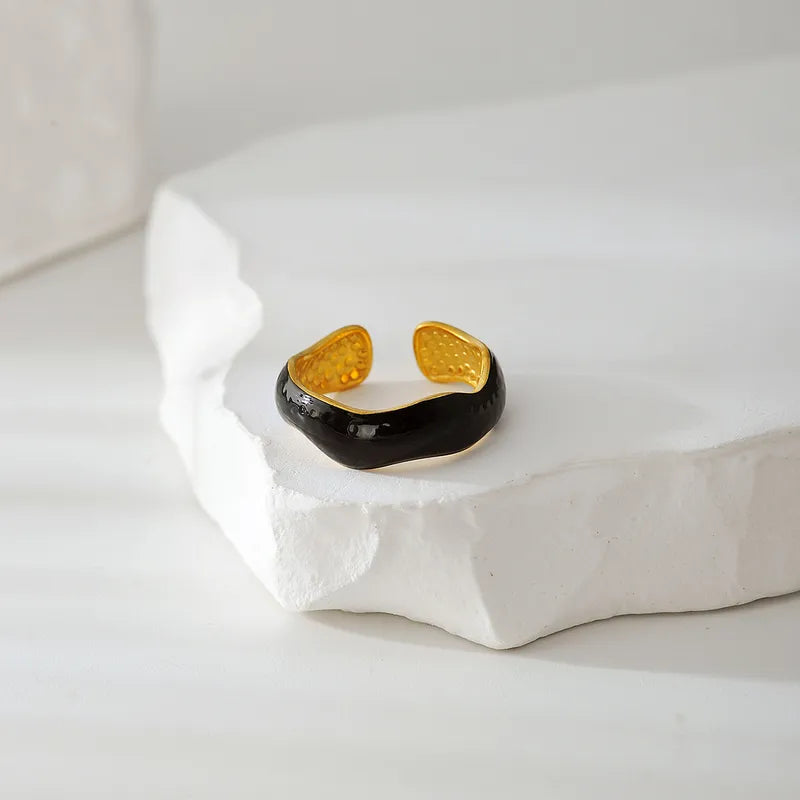 Modern Fashion Open Handmade Enamel Surface Ring Finger Ring Women's Style Geometric Pattern Stainless Steel 18K Gold Plated