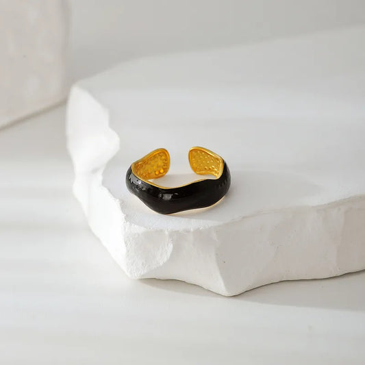 Modern Fashion Open Handmade Enamel Surface Ring Finger Ring Women's Style Geometric Pattern Stainless Steel 18K Gold Plated