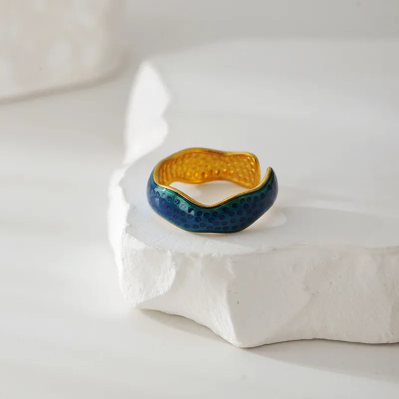 Modern Fashion Open Handmade Enamel Surface Ring Finger Ring Women's Style Geometric Pattern Stainless Steel 18K Gold Plated