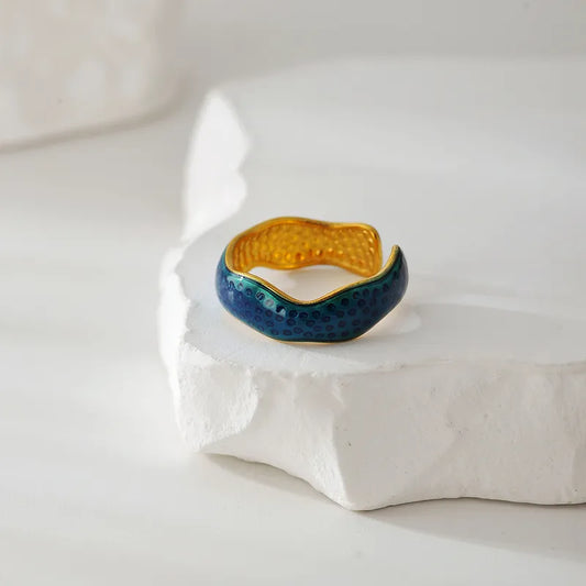 Modern Fashion Open Handmade Enamel Surface Ring Finger Ring Women's Style Geometric Pattern Stainless Steel 18K Gold Plated