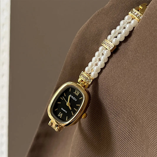 NAIDU New Pearl Women's Watch Elegant Quartz Simple Fashion Oval Dial Jewelry Clasp Female Model For Live Broadcast On TikTok