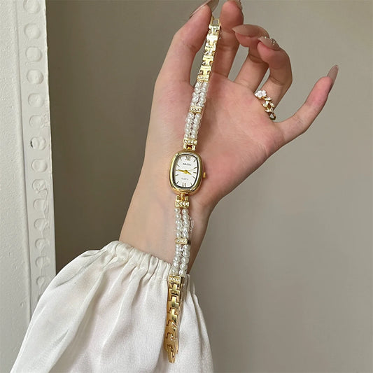 NAIDU New Pearl Women's Watch Elegant Quartz Simple Fashion Oval Dial Jewelry Clasp Female Model For Live Broadcast On TikTok