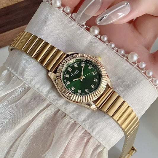 Classic Business Quartz Watch Adjustable Bamboo Node Steel Belt Small Golden Watch Versatile Gold Tone Couple Watch