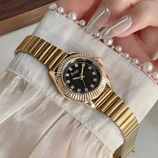 Classic Business Quartz Watch Adjustable Bamboo Node Steel Belt Small Golden Watch Versatile Gold Tone Couple Watch