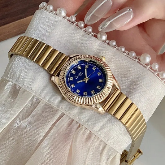 Classic Business Quartz Watch Adjustable Bamboo Node Steel Belt Small Golden Watch Versatile Gold Tone Couple Watch