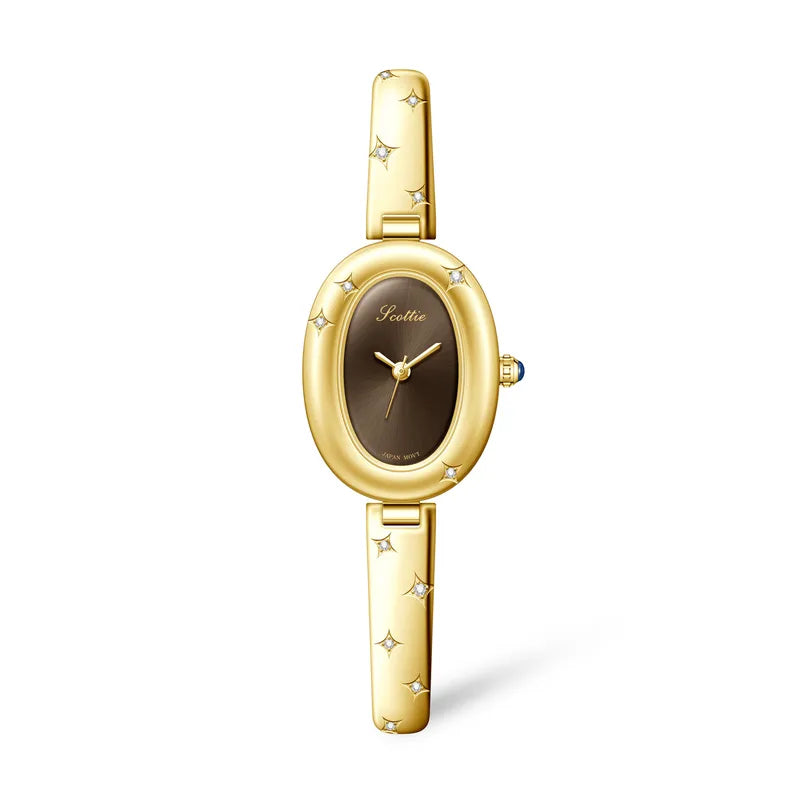 Stylish Quartz Women's Watch With Oval Bath Bracelet Simple Luxury Gold Handbag Poetic Gaudi Elegant Timepiece For Ladies