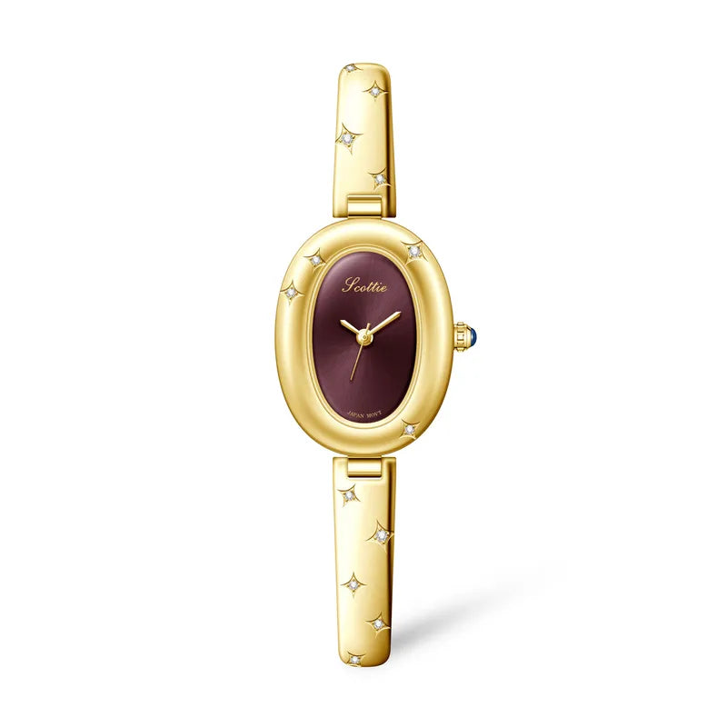 Stylish Quartz Women's Watch With Oval Bath Bracelet Simple Luxury Gold Handbag Poetic Gaudi Elegant Timepiece For Ladies