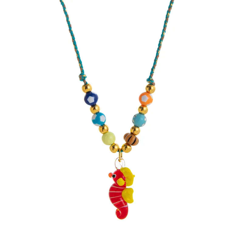 Beachy Elements Fresh Cute Ins Style Murano Glass Necklace Sea Star Sea Horse Small Fish Accessories Gold Plated Round Pendant Women's Jewelry Casual Beach Style