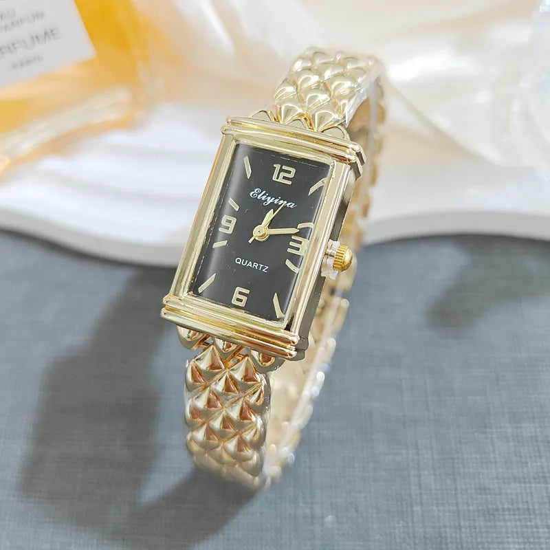New Fashionable Ladies Quartz Watch Rectangle Design Bracelet Style High Aesthetic Value Alloy Strap Pointer Display Single Fold Clasp