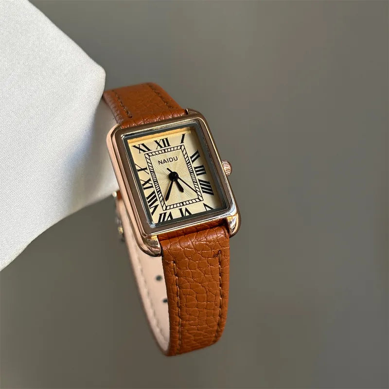 IEKE Minimalist Luxury Square Dial Leather Belt Women's Watch Casual Fashion Quartz Watch Elegant White Display Student Watch