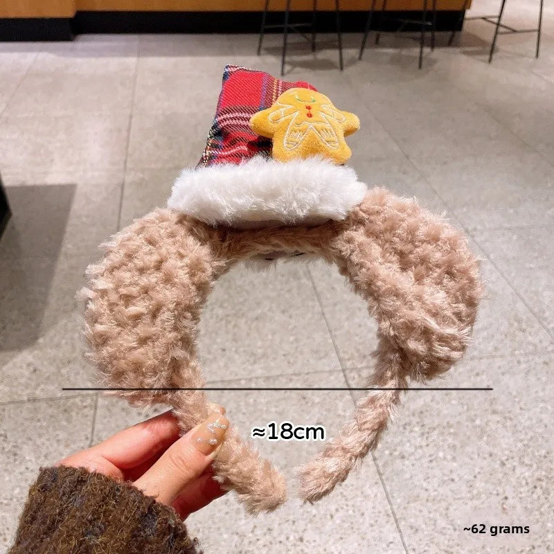Christmas Fun Plush Bear Hairband Women's Autumn Winter New Style Tiana Bear Princess Amusement Park Photo Hairband Accessories