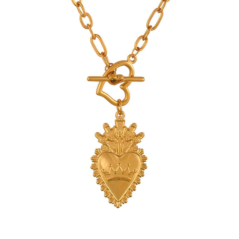 Luxurious Titanium Steel Fish Bone OT Buckle Heart Shaped Necklace For Women Fashionable Versatile Light Weight Pendant Necklace