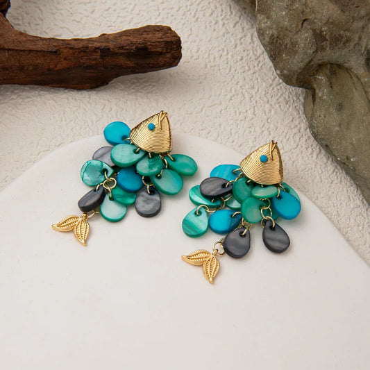 Natural Stone Blue Scale Small Goldfish Gold Earrings Ear Jewelry Ear Studs Gold Plated Color Retention Zircon