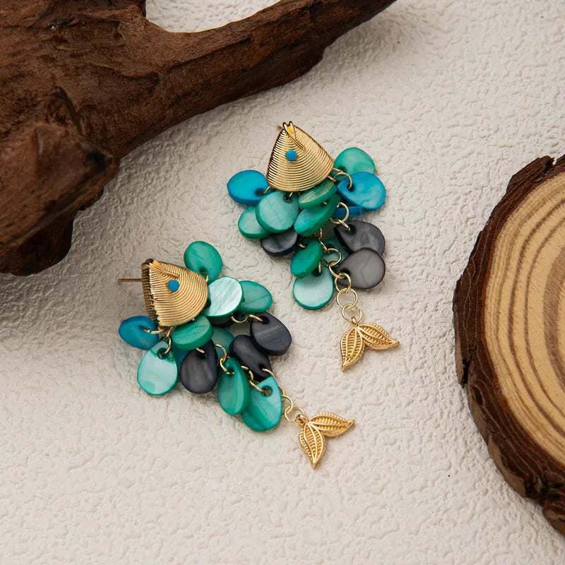 Natural Stone Blue Scale Small Goldfish Gold Earrings Ear Jewelry Ear Studs Gold Plated Color Retention Zircon