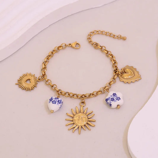 Natural Stone Sun Bracelet Personalized Ceramic Stainless Steel Handmade Jewelry Elegant Cute Luxury Romantic Gift For Her