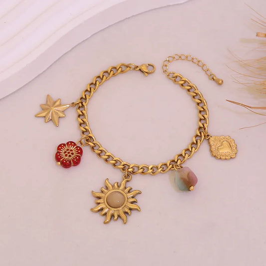 Natural Stone Sun Bracelet Personalized Ceramic Stainless Steel Handmade Jewelry Elegant Cute Luxury Romantic Gift For Her