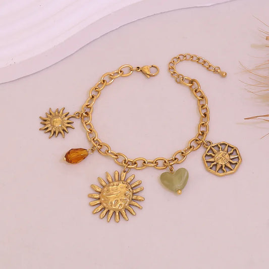 Natural Stone Sun Bracelet Personalized Ceramic Stainless Steel Handmade Jewelry Elegant Cute Luxury Romantic Gift For Her
