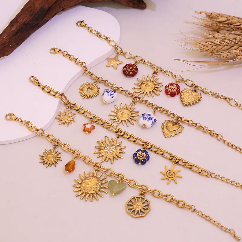 Natural Stone Sun Bracelet Personalized Ceramic Stainless Steel Handmade Jewelry Elegant Cute Luxury Romantic Gift For Her