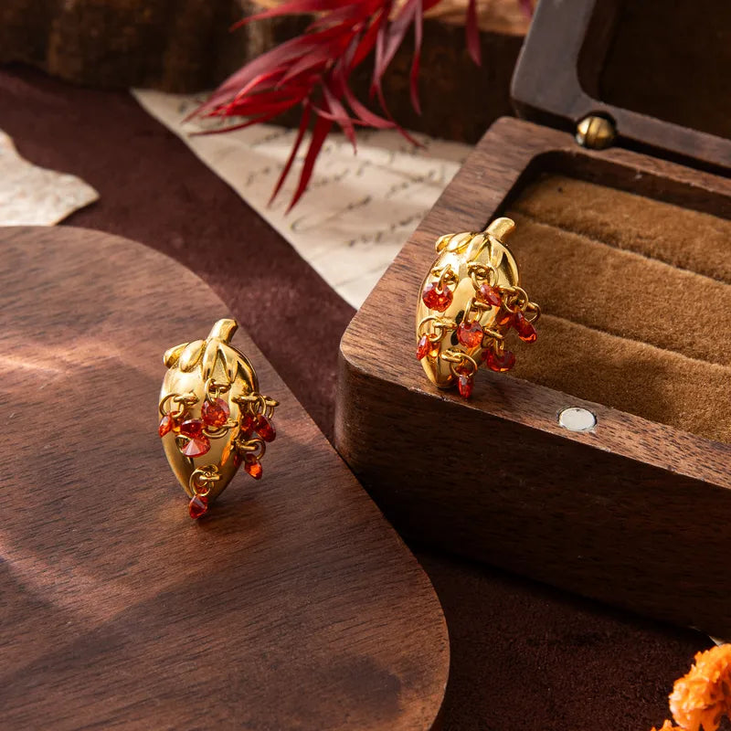 New 304 Stainless Steel Autumn Fruit Strawberry Earrings Gold-Plated Color-Retaining Asymmetric Women's Earrings