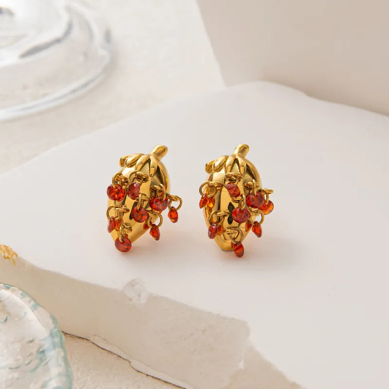 New 304 Stainless Steel Autumn Fruit Strawberry Earrings Gold-Plated Color-Retaining Asymmetric Women's Earrings