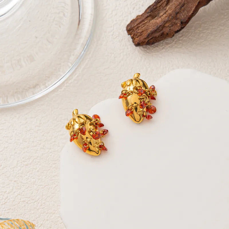 New 304 Stainless Steel Autumn Fruit Strawberry Earrings Gold-Plated Color-Retaining Asymmetric Women's Earrings