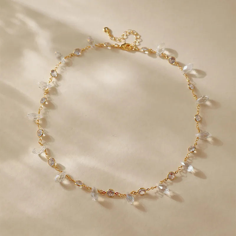 New Elegant Crystal Necklace With Zircon Inlay Gold Plated Geometric Pattern Women's Fashion Jewelry Luxury Clavicle Chain