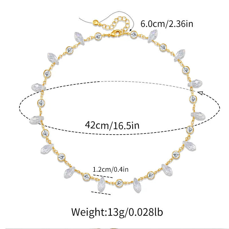 New Elegant Crystal Necklace With Zircon Inlay Gold Plated Geometric Pattern Women's Fashion Jewelry Luxury Clavicle Chain