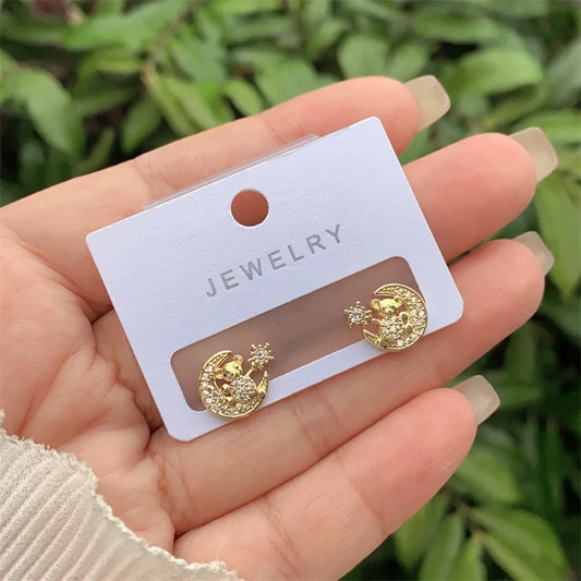 New Fashionable Ladies Copper Plated 18K Gold Diamond Embedded Animal Ring Style Earrings Multi-Style Gift For Daily Wear