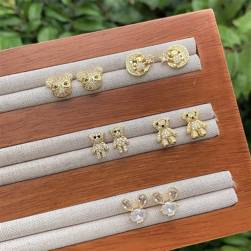 New Fashionable Ladies Copper Plated 18K Gold Diamond Embedded Animal Ring Style Earrings Multi-Style Gift For Daily Wear