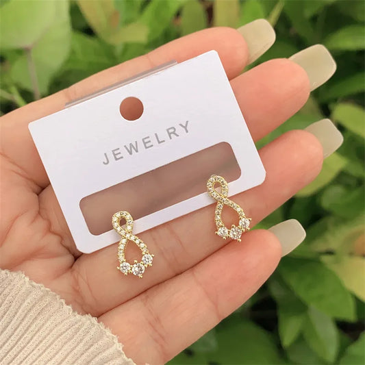 New Fashionable Ladies Earrings Copper Plated 18K Gold Set With Full Of Diamond Zircon Multi-Style Geometric Circle Heart Shaped