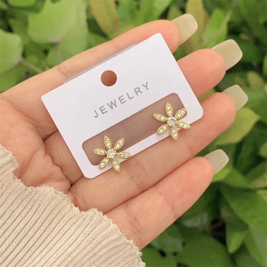 New Fashionable Ladies Earrings Copper Plated 18K Gold Set With Full Of Diamond Zircon Multi-Style Geometric Circle Heart Shaped