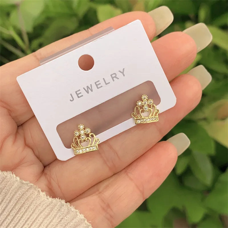 New Fashionable Ladies Earrings Copper Plated 18K Gold Set With Full Of Diamond Zircon Multi-Style Geometric Circle Heart Shaped