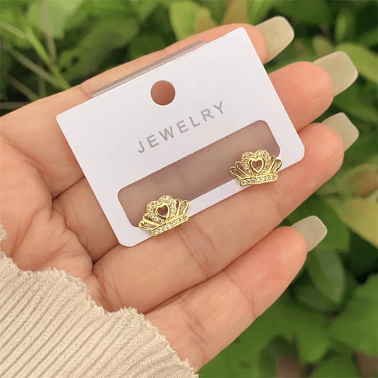 New Fashionable Ladies Earrings Copper Plated 18K Gold Set With Full Of Diamond Zircon Multi-Style Geometric Circle Heart Shaped