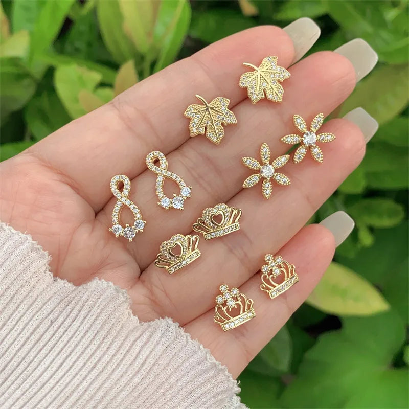 New Fashionable Ladies Earrings Copper Plated 18K Gold Set With Full Of Diamond Zircon Multi-Style Geometric Circle Heart Shaped